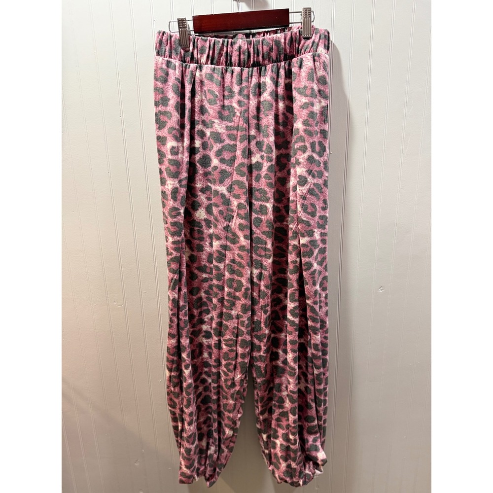 Zenana Pink Leopard Print Joggers High Waist Lounge Pants Pockets Womens L